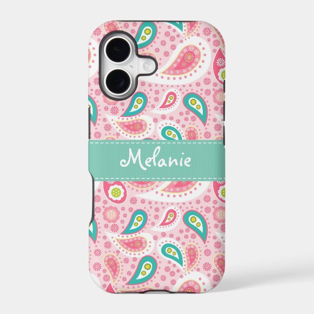 Pink  Paisley iPhone Monogram Custom Case (Back)