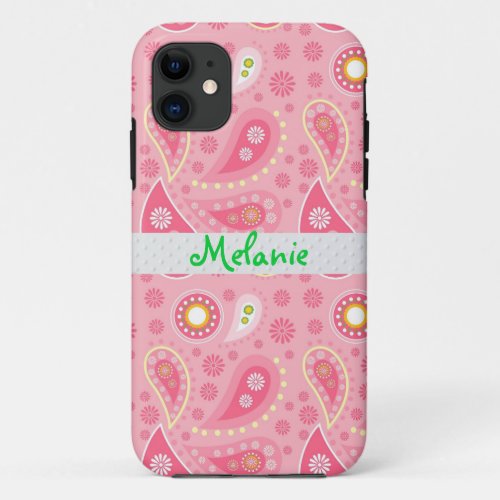 Pink  Paisley iPhone Monogram Custom iPhone 11 Case