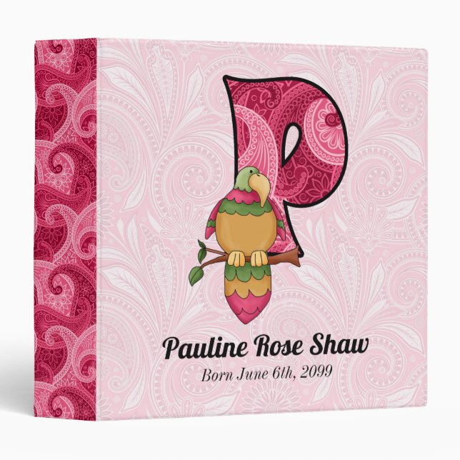 Pink Paisley Monogram Letter P Baby Scrapbook Binder (Front/Spine)