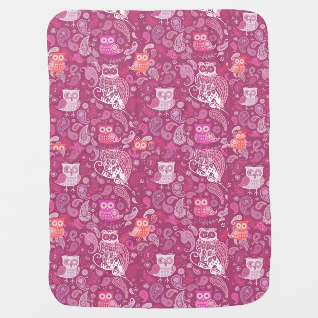 Pink paisley owls cute pattern baby blanket (Front)