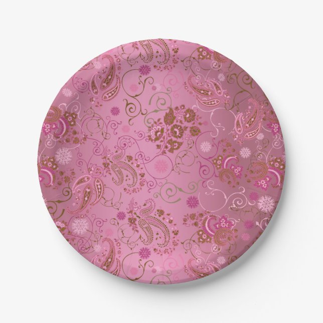 Pink Paisley Party Paper Plates (Front)