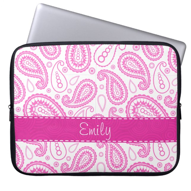 Pink Paisley Pattern Laptop Sleeve (Front)