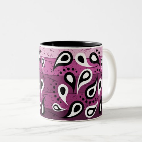 Pink Paisley Pattern Ornamental Textile Design Two_Tone Coffee Mug