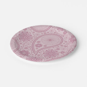 Pink paisley pattern paper plates
