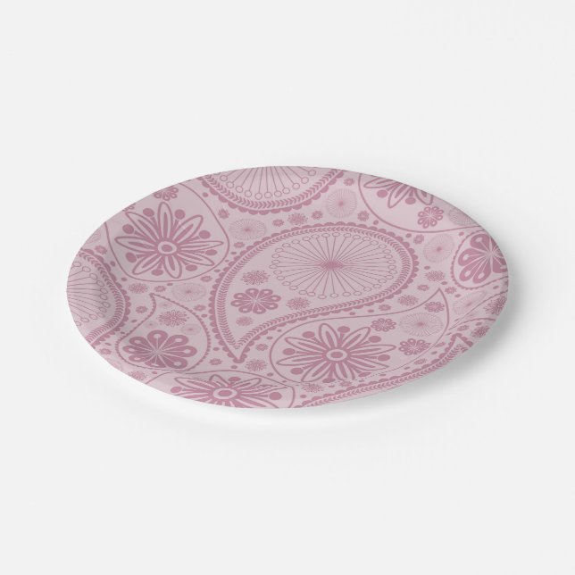 Pink paisley pattern paper plates (Angled)