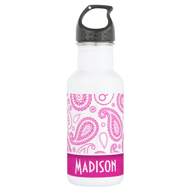 Pink Paisley Pattern Stainless Steel Water Bottle (Front)