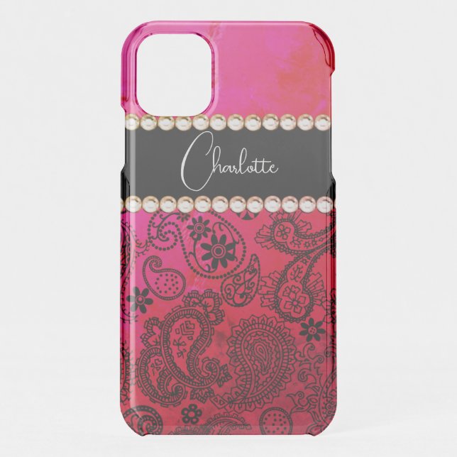Pink Paisley Personalize Uncommon iPhone Case (Back)