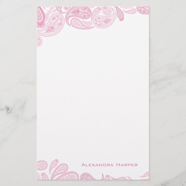 Pink Paisley Personalized Stationery (Front)