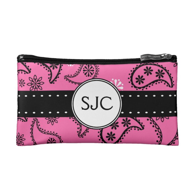 Pink Paisley Personalized with Initials Cosmetic Bag (Front)