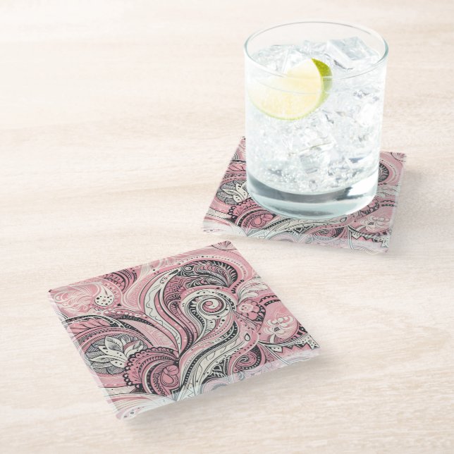 Pink Paisley The Home Studio Coaster (Angled)