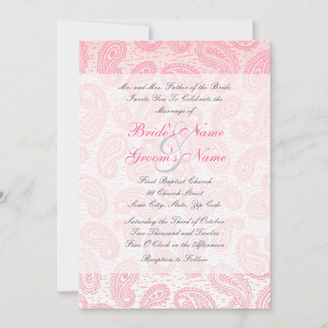 Pink Paisley Wedding Invitation (Front)