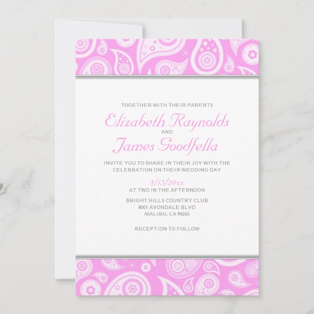 Pink Paisley Wedding Invitations (Front)