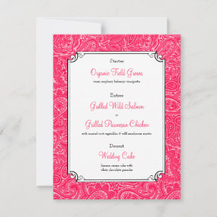 Pink Paisley Wedding Reception Dinner Menu Invitation