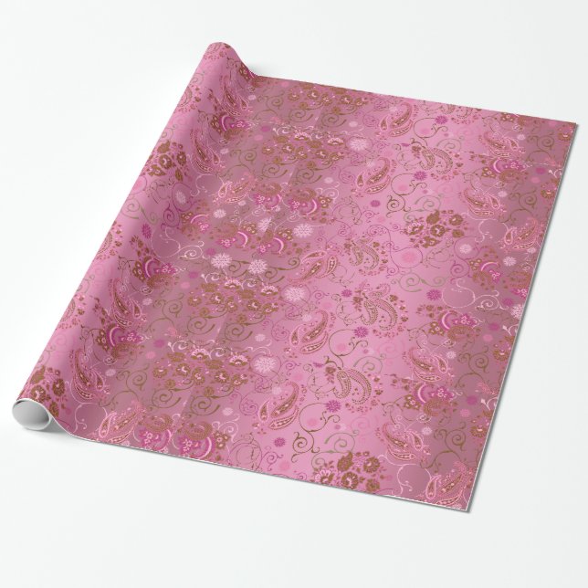 Pink Paisley Wrapping Paper (Unrolled)