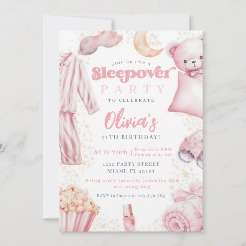 Pink Pajama Party Sleepover Birthday Invitation