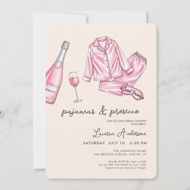 Pink Pajamas and Prosecco Bridal Shower  Invitation (Front)