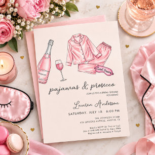 Pink Pajamas and Prosecco Bridal Shower Invitation