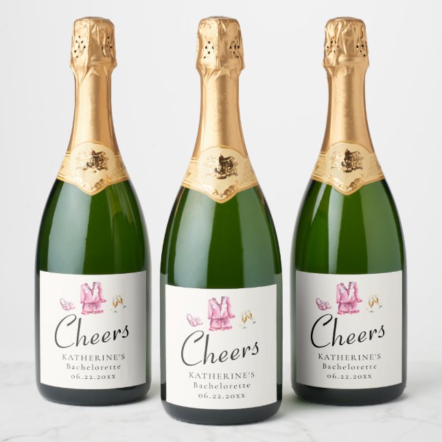 Pink Pajamas Prosecco Bachelorette Party Custom Sparkling Wine Label (Bottles)