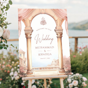 Pink Palace Arch Muslim Wedding Welcome Sign