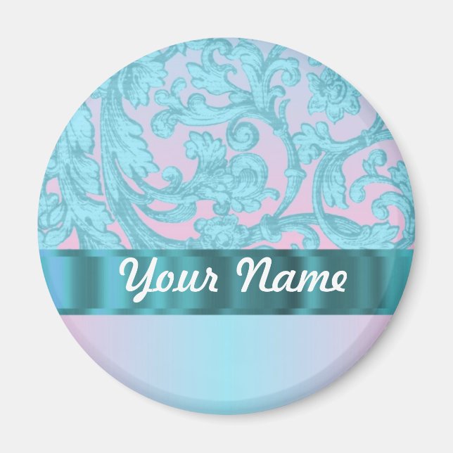Pink & pale blue damask lace magnet (Front)