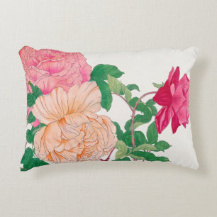 Pink & Pale Orange Rose Flowers Accent Pillow