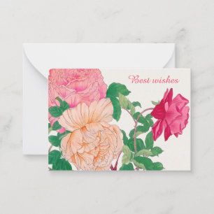 Pink & Pale Orange Rose Flowers Best Wishes Note Card