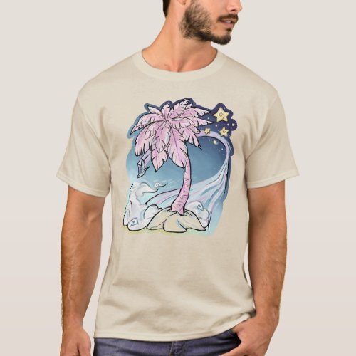 Pink Palm  Blue Bird Mens T_Shirt