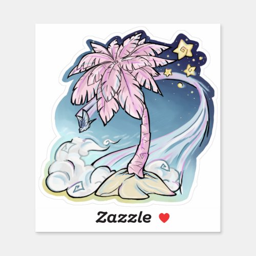 Pink Palm  Blue Bird Vinyl Sticker 