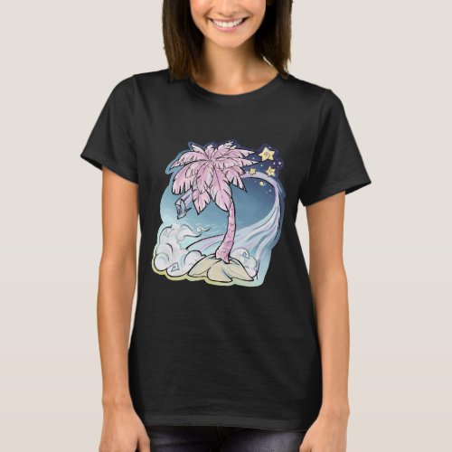 Pink Palm  Blue Bird Womens T_Shirt 