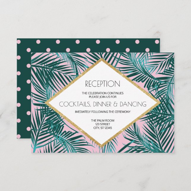 Pink Palm Deco Wedding Invitation (Front/Back)
