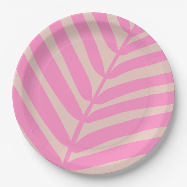 Pink Palm Leaf Paper Plates (Front)