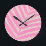 Pink Palm Leaf Round Clock<br><div class="desc">Palm Leaf - Tropical Pattern – pink and beige.</div>