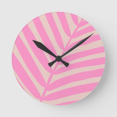 Pink Palm Leaf Round Clock