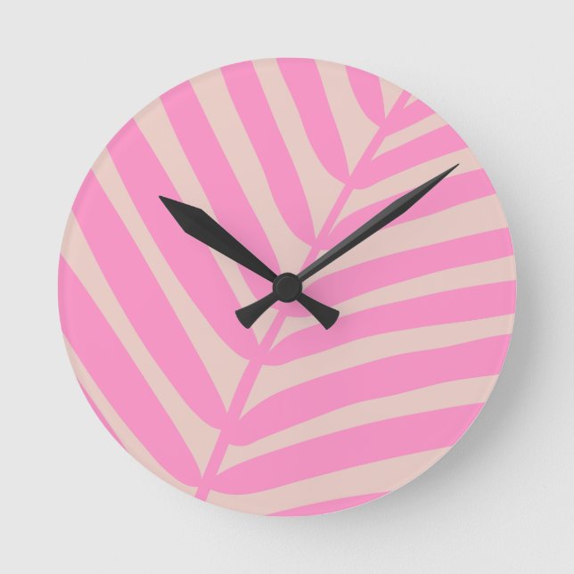 Pink Palm Leaf Round Clock (Front)