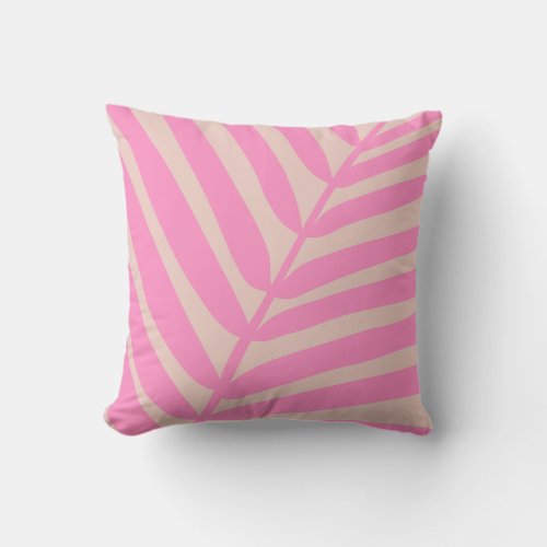 Pink Palm Leaf Throw Pillow