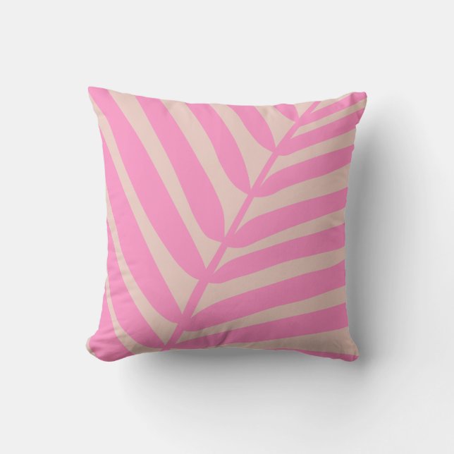 Pink Palm Leaf Throw Pillow (Front)