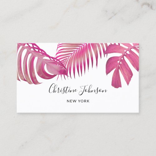 pink palm leaves business card