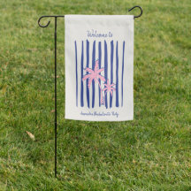 Pink Palm Pair on Blue Stripes Bachelorette Party
