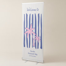 Pink Palm Pair on Blue Stripes Bachelorette Party