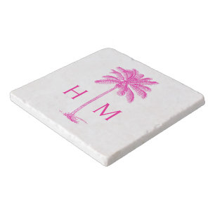 Pink Palm Palmetto Tree Monogram Trivet