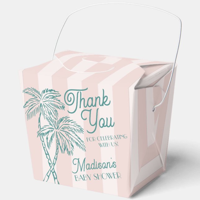 Pink Palm Spring Pastel Beach Baby Shower Favor Boxes (Front)
