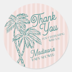 Pink Palm Spring Pastel Beach Baby Shower Favor Classic Round Sticker