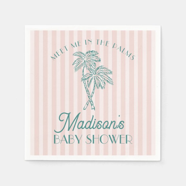 Pink Palm Spring Pastel Beach Baby Shower Napkins (Front)