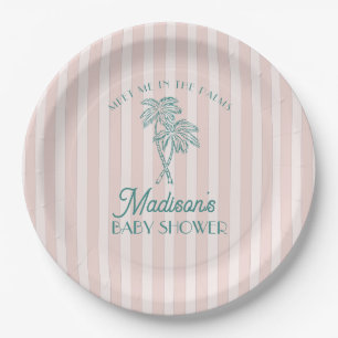 Pink Palm Spring Pastel Beach Baby Shower Paper Plates