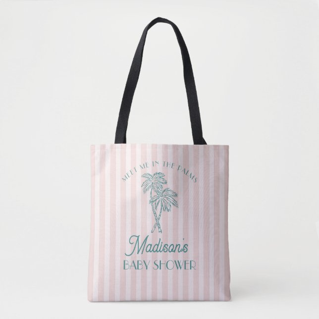 Pink Palm Spring Pastel Beach Baby Shower Tote Bag (Front)