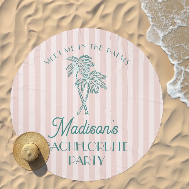 Pink Palm Spring Pastel Beach Bachelorette Party Beach Towel (Beach)