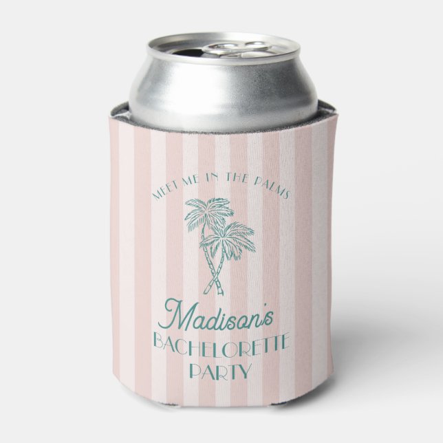 Pink Palm Spring Pastel Beach Bachelorette Party Can Cooler (Can Front)