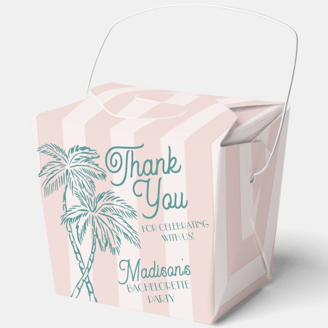 Pink Palm Spring Pastel Beach Bachelorette Party Favor Boxes (Front)
