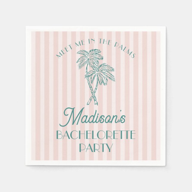 Pink Palm Spring Pastel Beach Bachelorette Party Napkins (Front)