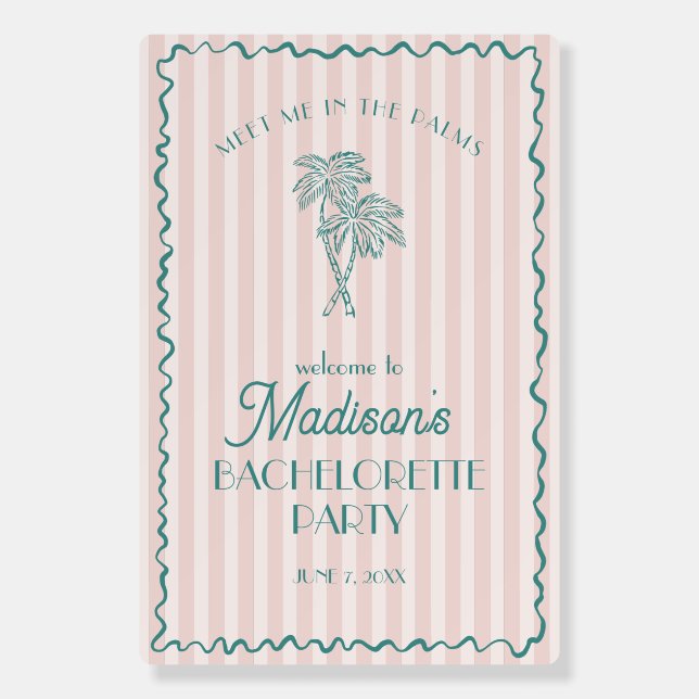 Pink Palm Spring Pastel Beach Bachelorette Welcome Foam Board (Front)
